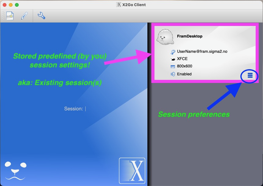 Starting an X2Go session from a session icon
