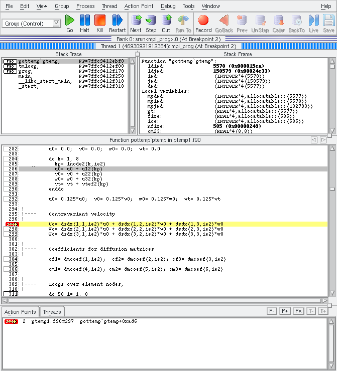 TotalView process window